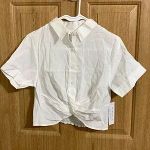 Kirious Cropped Button Shirt White Twist Knot Juniors Small